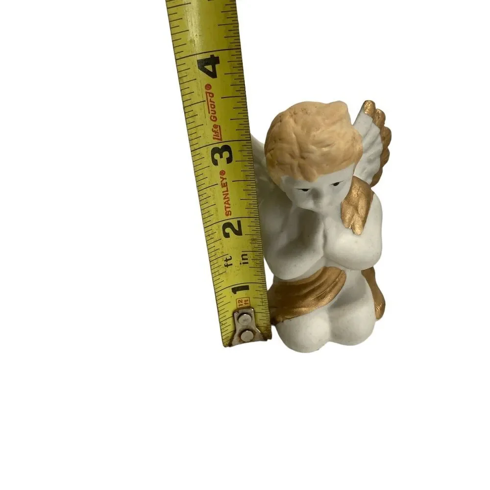 Christmas Angel Napkin Rings 4‎ Hand Painted Porcelain White Gold Vtg